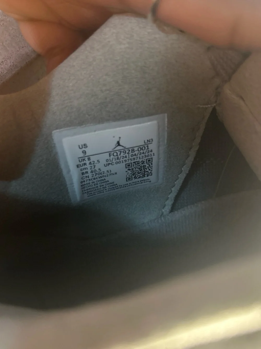 Jordan Gray Suede Interior Sneaker Detail